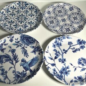 Rachel Ashwell 4 Salad Plate’s Blue White Floral MELAMINE New